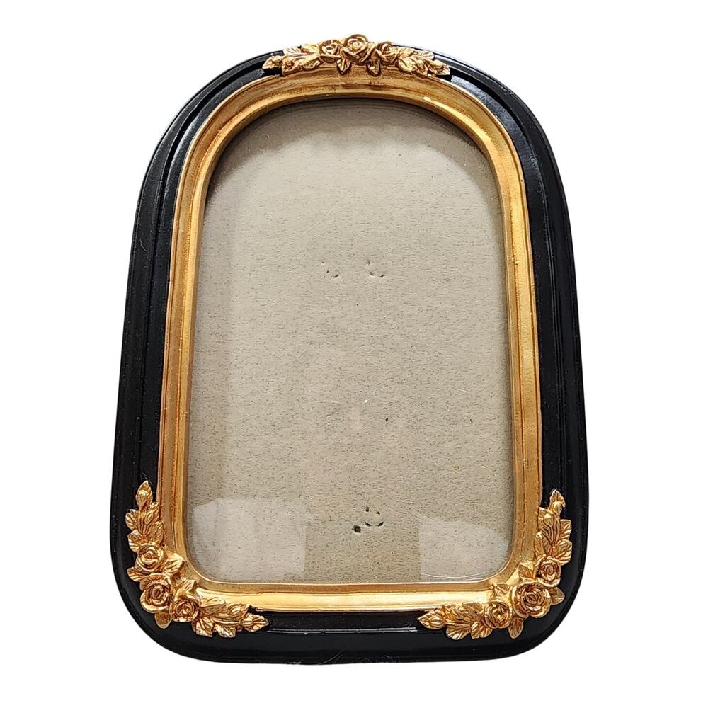 Ornate Picture Frame Baroque Rococo Revival Arched Black and Gold Rose
